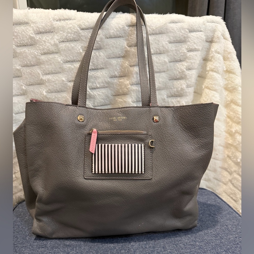 Gray Leather Tote Bag